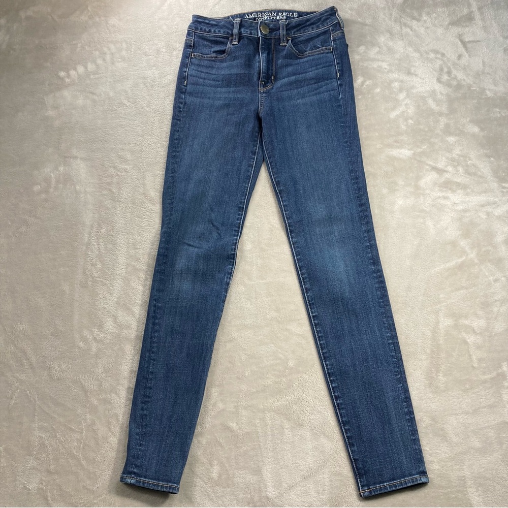 American Eagle 360 Super Stretch Hi-Rise Jegging Women Sz 00 Blue Denim